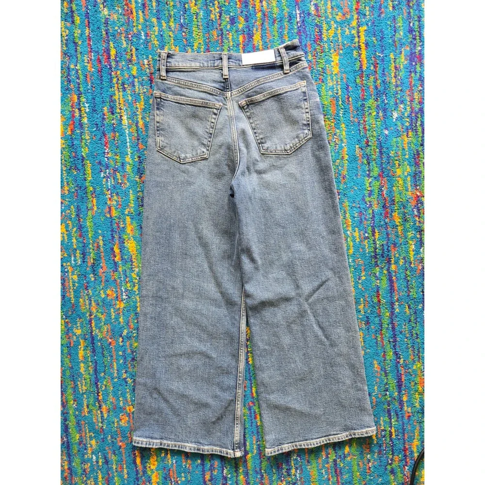 NWT RE/DONE High Rise Wide Leg Crop Jeans Crafted Indigo Blue Womens Size 25